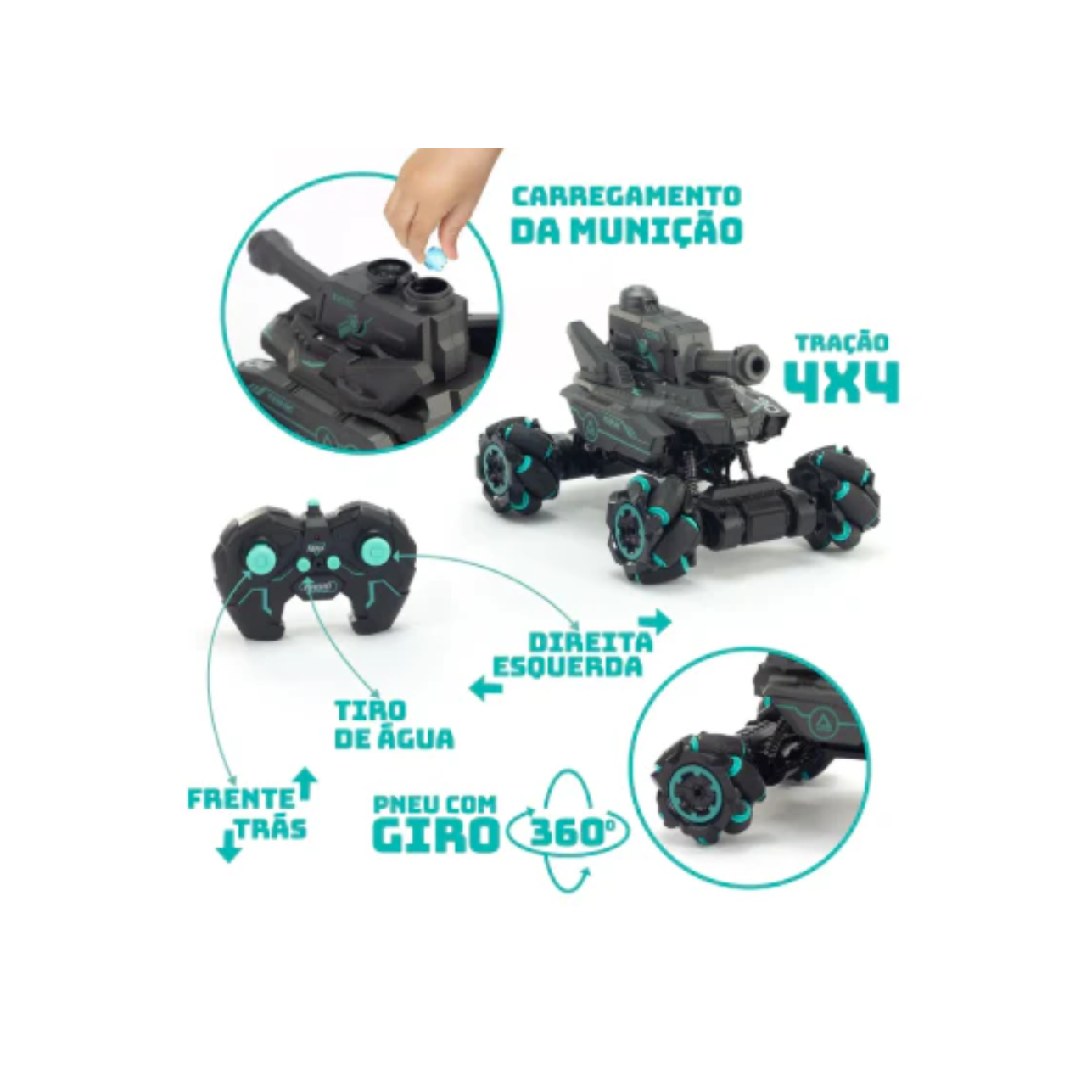 Carrinho de controle remoto "Tanque de guerra verde com lançador de bolinhas de gel"
