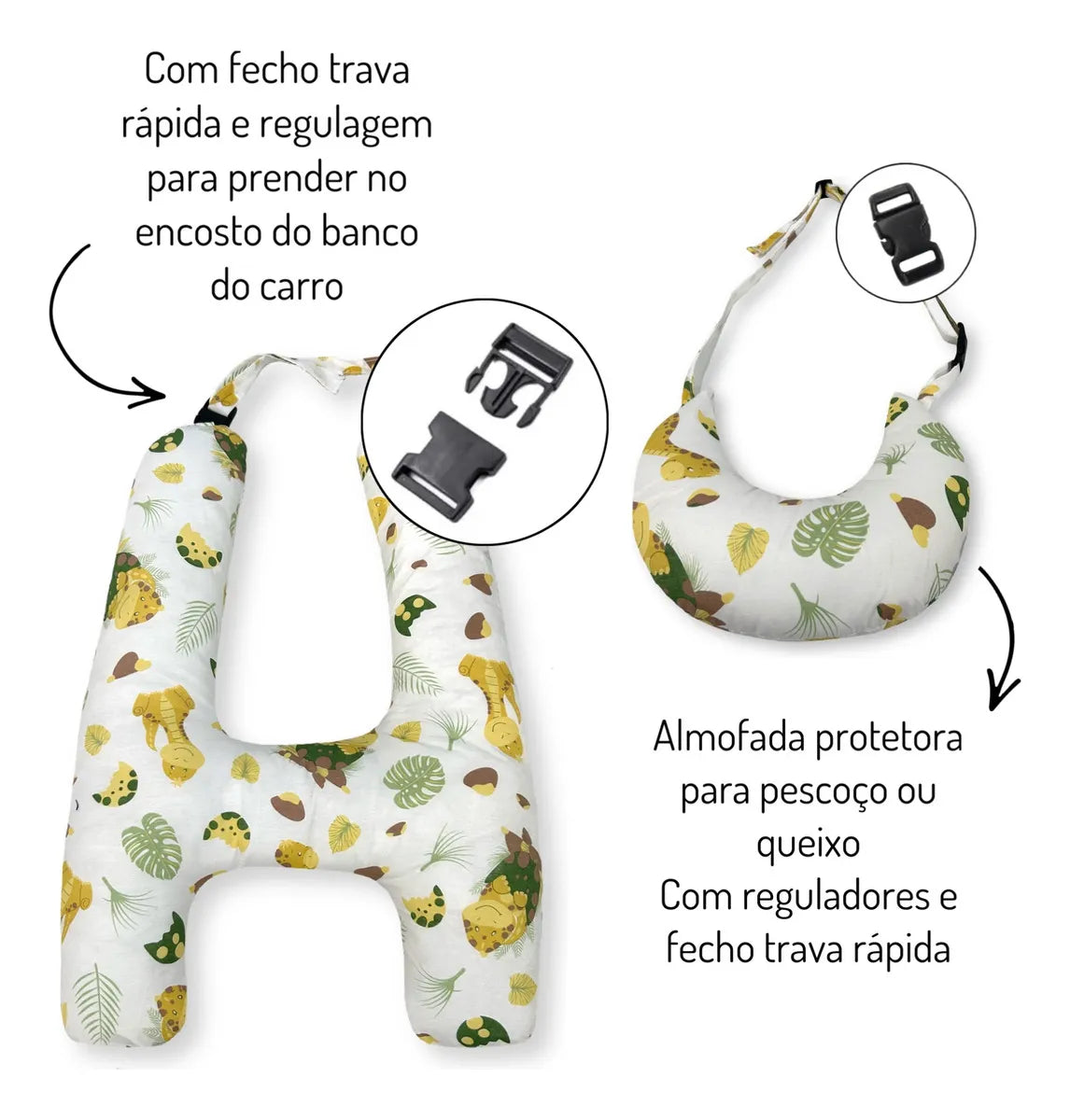 Kit almofada para apoio de cabeça e pescoço "Dinossauros"