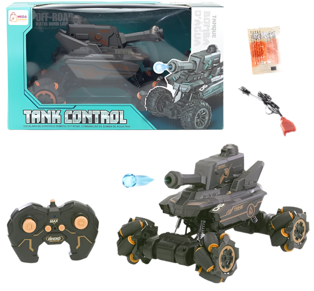 Carrinho com controle remoto "Tanque de guerra laranja com lançador de bolinhas de gel"