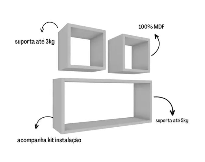 Kit de 3 nichos retangulares brancos para parede