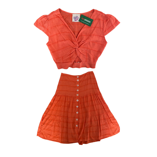 Conjunto Blusa cropped e Saia midi "Hipster"