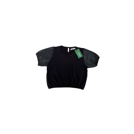 Blusa Cropped com manga em couro fake "MIXED Kids"