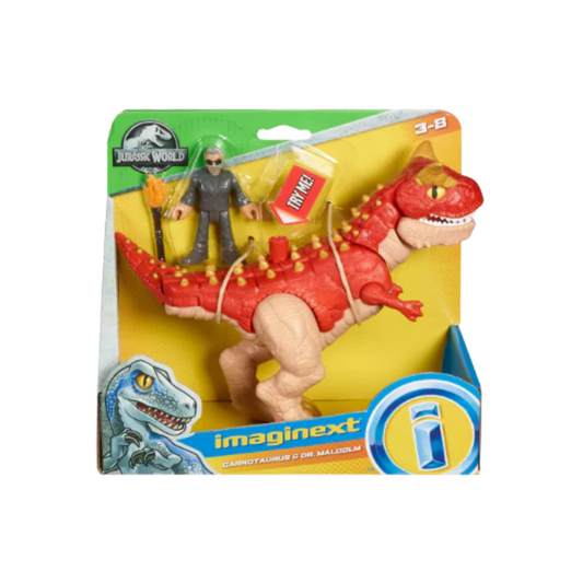 Dinossauro "Jurassic World Carnotaurus e Dr. Malcolm - Mattel"