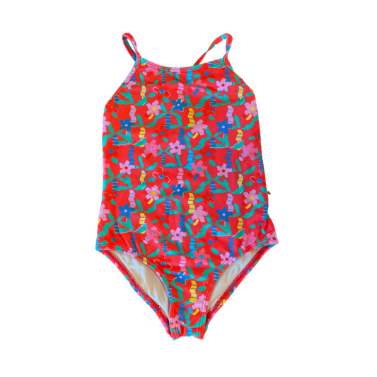 Maiô infantil vermelho florido
