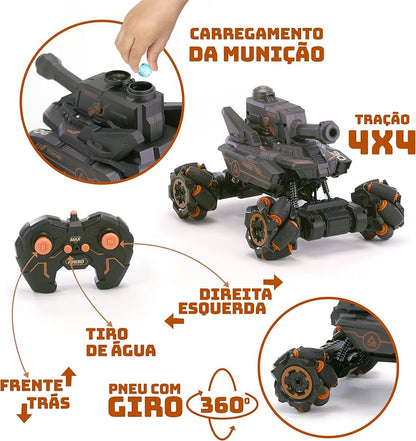 Carrinho com controle remoto "Tanque de guerra laranja com lançador de bolinhas de gel"